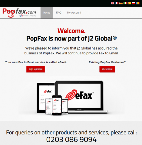 Popfax.com bought by eFax, world leader of Internet Fax
